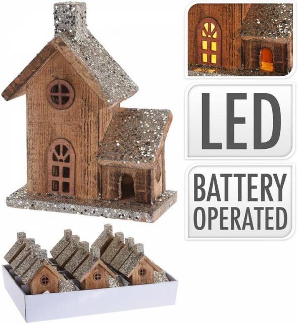Kinekus Dekorácia domček LED 20 cm drevo