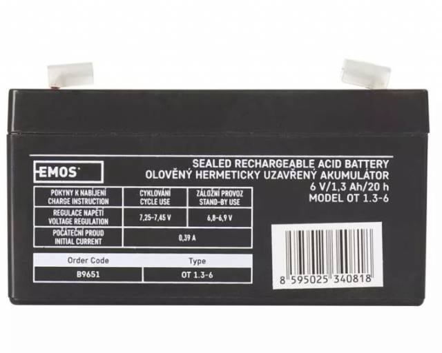 EMOS Bezúdržbový olovený akumulátor 6 V/1,3 Ah, faston 4,7 mm