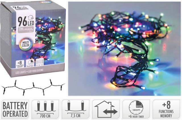 Kinekus Svetlo vianočné 96 LED farebné, s časovačom a funkciami, vonkajšie / vnútorné