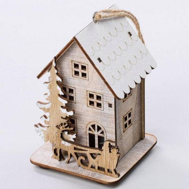 Kinekus Ozdoba závesná domček LED 8x8x13,3 cm drevo