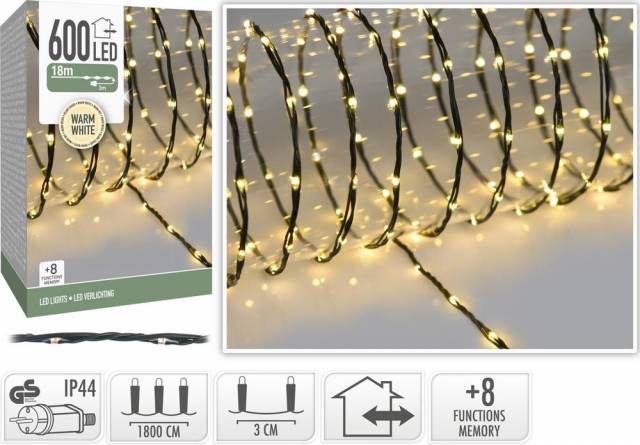 Kinekus Svetlo vianočné 600 LED teplá biela, s funkciami, vonkajšie /vnútorné
