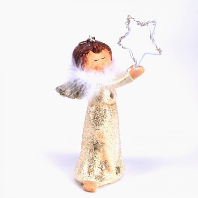 Kinekus Postavička anjel s LED hviezdou 11,5x7x20 cm mix
