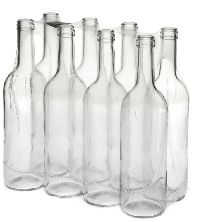 Fľaša na víno sklenená 750 ml číra 8ks/bal