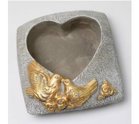 Dekorácia/obal náhrobná srdce 20,5x20x8 cm šedo-zlatá