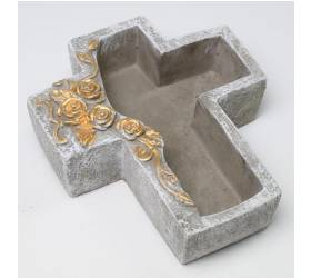 Dekorácia, obal náhrobná kríž 25x21,5x7,5 cm šedo-zlatá