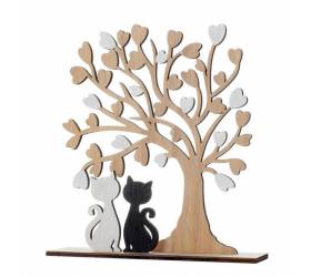 Dekorácia strom s mačkami na podstavci 21,5x4,5x23 cm drevo