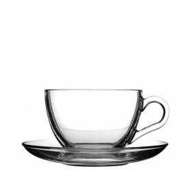 Šálka s podšálkou na čaj, kávu, sklenená, 220 ml, KARLO, 6+6 ks