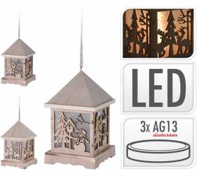 Svetlo LED svietnik, lampáš drevo, 16 cm, dekorácia, ozdoba závesná