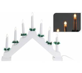 Svietnik vianočný LED 7 sviečok drevo, biely