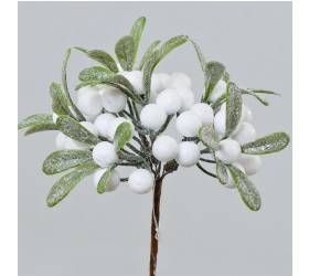 Ozdoba zapichovacia vianočná vetvička, biele plody 14cm