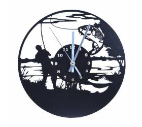 Nástenné hodiny dizajn RYBÁR, priemer 30 cm, čierne