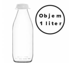Fľaša na mlieko 1L, číra, sklo, silikónový vrchnák