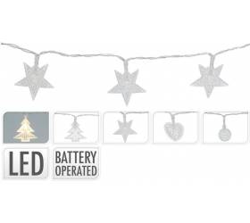 Svetlo vianočné 10 LED teplé biele, strom/hviezda/srdce/guličky, baterky, mix
