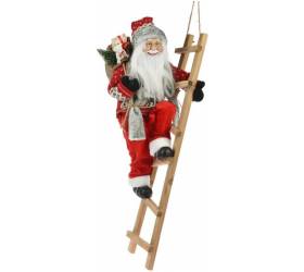 Postavička Santa na rebríku 65 cm červený