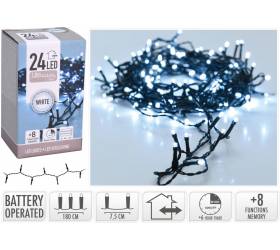 Svetlo vianočné 24 LED studené biele, s časovačom a funkciami, vonkajšie/vnútorné 