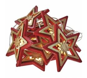 Svetlo vianočná hviezda 10 LED, prírodná/červená, 1,35m, 2×AA, časovač, teplá biela
