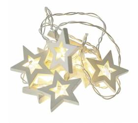 Svetlo vianočná girlanda hviezdy drevené 10 LED, 1,35m, 2×AA, časovač, teplá biela