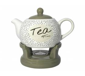 Čajník porcelánový 1l, so stojanom na ohrev, dekor TEA TIME