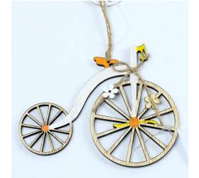 Dekorácia závesná, bicykel, bielo-hnedý, 14,8x12cm