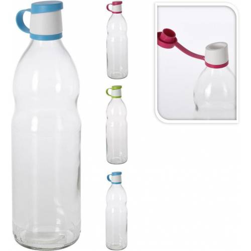 Fľaša sklo 1L 8cm, s vrchnákom, mix