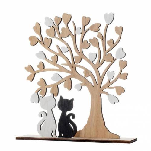 Dekorácia strom s mačkami na podstavci 21,5x4,5x23 cm drevo