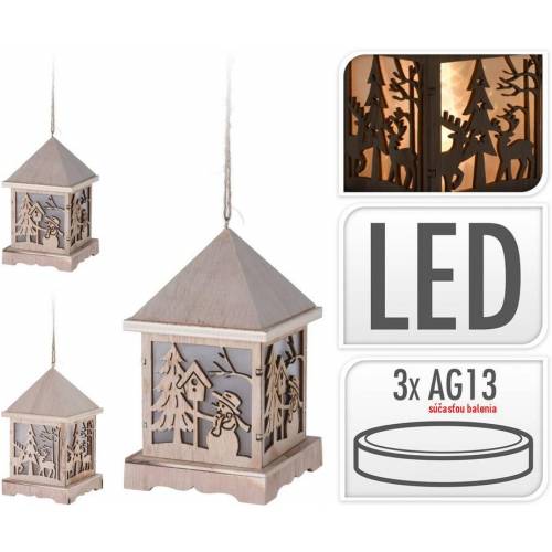 Svetlo LED svietnik, lampáš drevo, 16 cm, dekorácia, ozdoba závesná