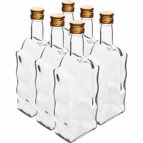 Fľaša sklenená, hranatá, kláštorná, 500 ml, s uzáverom na závit
