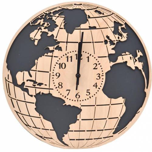 Nástenné hodiny dizajn SVET, priemer 40cm, breza/antracit