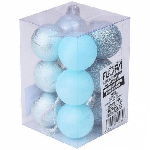 Modrá vianočná guľa, plastová, 3 cm, sada 12 ks, modrá mix
