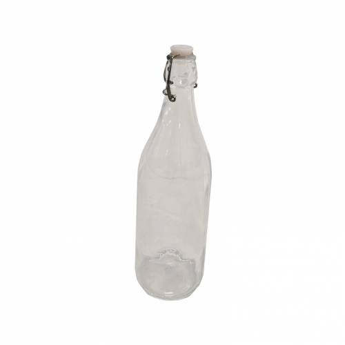 Fľaša sklenená 1000ml, s patentným uzáverom, okrúhla, hladká +4 samolepky
