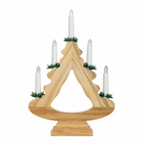 Svietnik drevený, vianočný stromček LED 5 sviečok