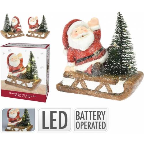 Postavička Santa na saniach LED 12 cm mix