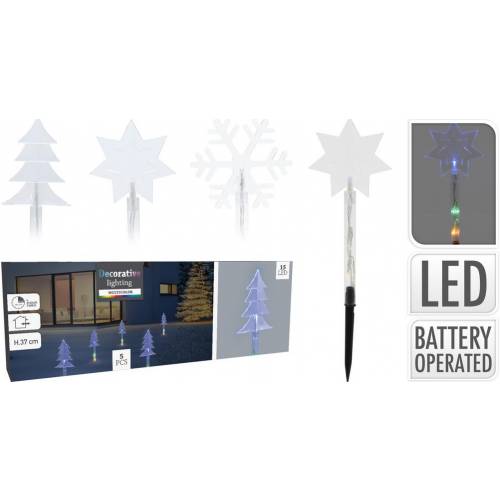 Svetlo vianočné zapichovacie 15 LED farebné, 37,5 cm, 5 ks, baterky, vonkajšie, mix