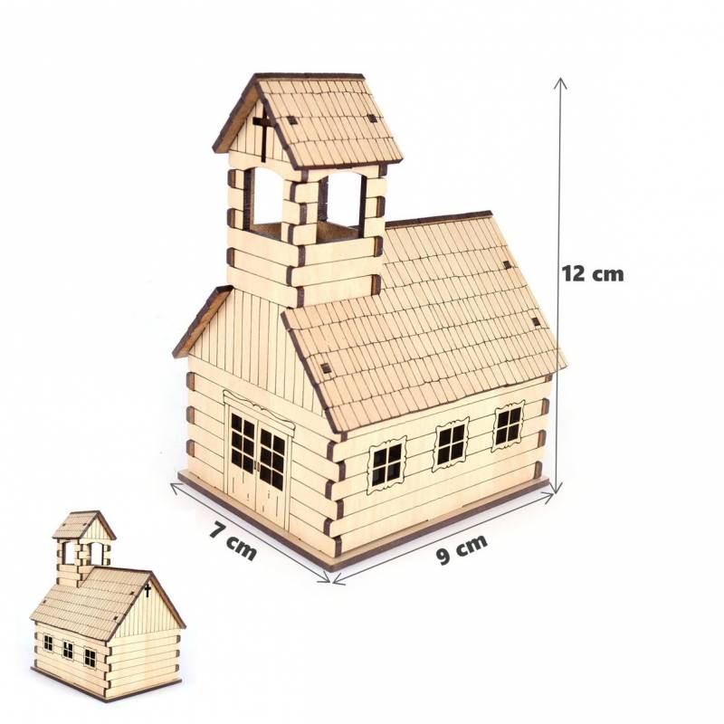 Dekorácia kostol 7x9x12 cm drevo