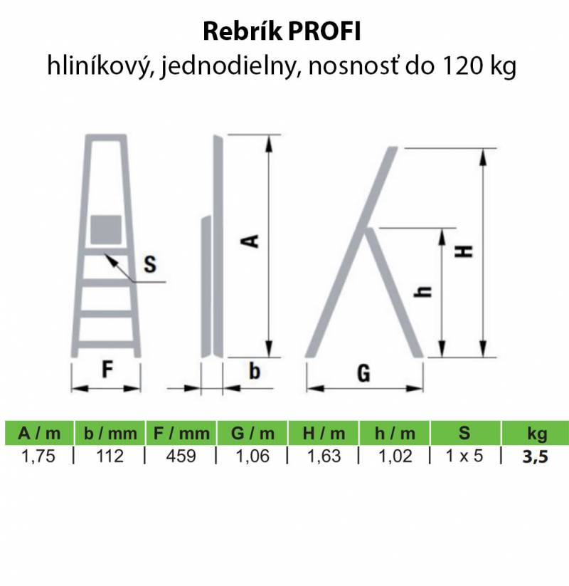 Rebrík, schodíky ALW 5-stupňový, jednostranný, s plošinkou