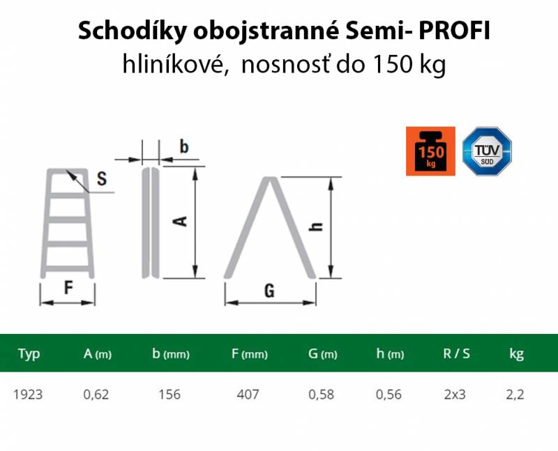 Schodíky hliníkové SEMI-PROFI 2x3, obojstranné