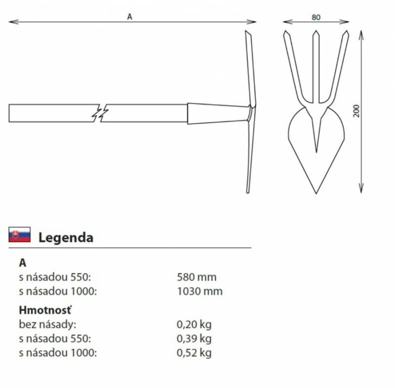 Motyčka špicatá + 3 zubová s násadou 100cm