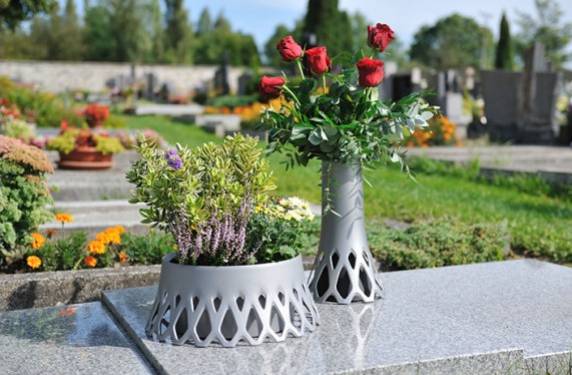 Váza na hrob ROSETA 1L so záťažou strieborná