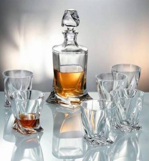 Fľaša na whisky + pohár 6ks krištáľové sklo QUADRO BOHEMIA
