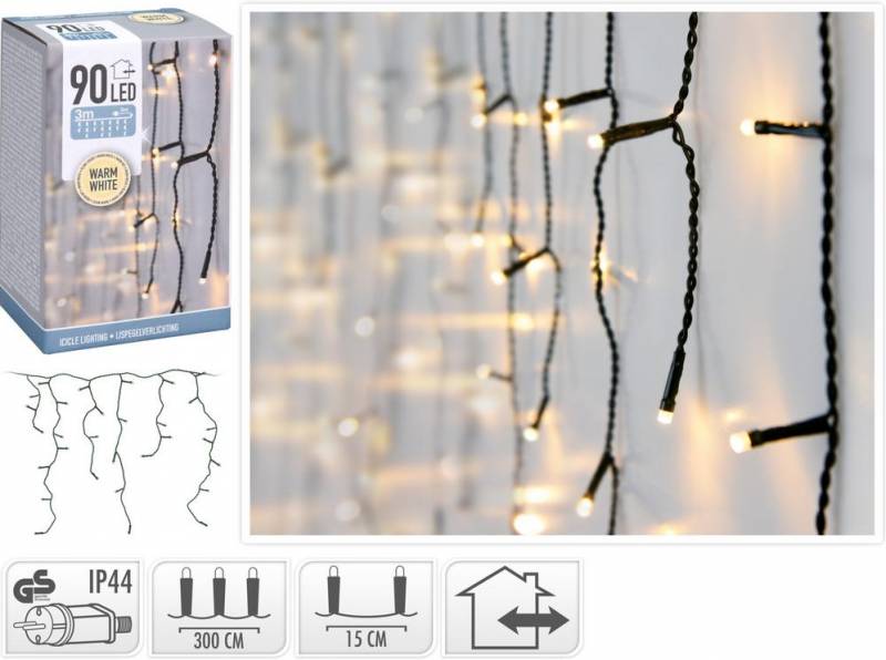 Svetlo vianočné cencúle 90 LED teplé biele, 3 m, vonkajšie/vnútorné xxx   WW