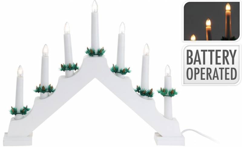Svietnik vianočný LED 7 sviečok drevo, biely