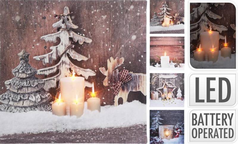 Obraz vianočný 30x30 cm s LED osvetlením, sviečka mix xxx