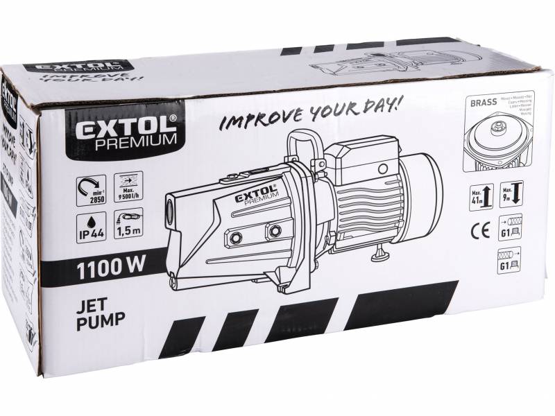 EXTOL PREMIUM Prúdové čerpadlo, príkon 1100 W, max. prepravný objem 9500 l/hod., max. výtlak 44 m