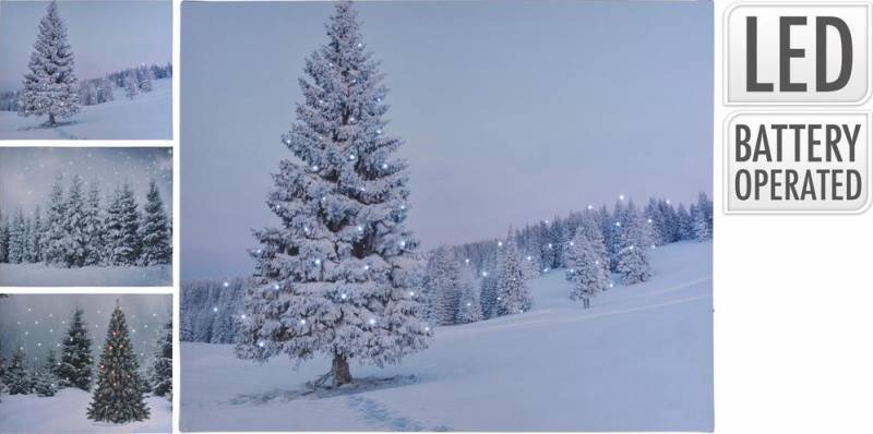 Obraz vianočný 50x40 cm s LED osvetlením, stromy mix xxx