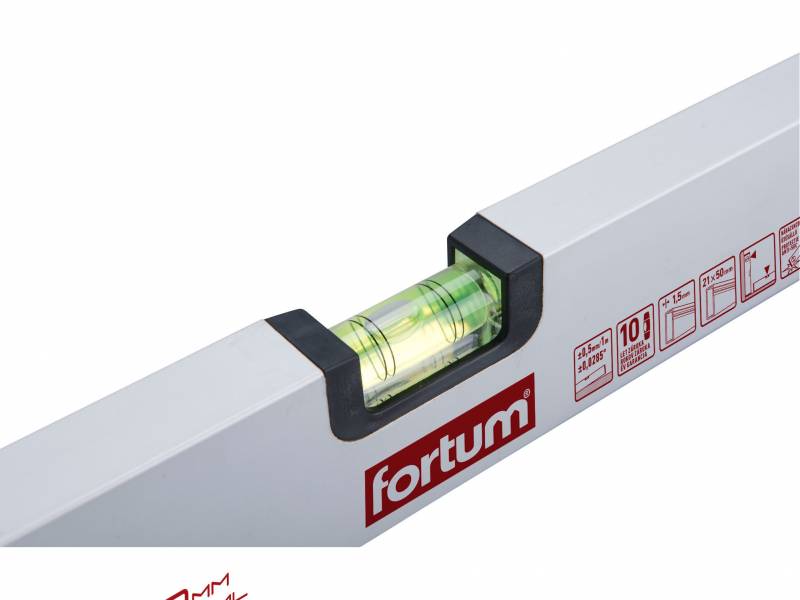 FORTUM Vodováha hliníková 1500mm, 2 libely, presnosť 0,5mm/1m, plastové koncovky
