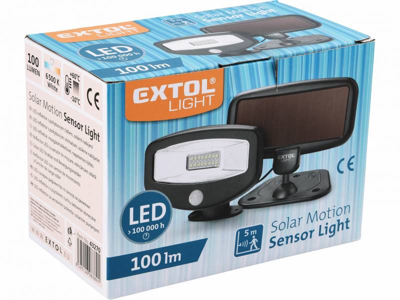 Svietidlo LED solárne s pohybovým senzorom, 16xLED, 100 lm, IPX4, EXTOL LIGHT