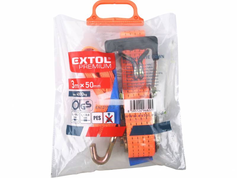 EXTOL PREMIUM Pás sťahovací "gurtňa" s 2 hákmi, 3m x 50mm, max. 4000kg, GS