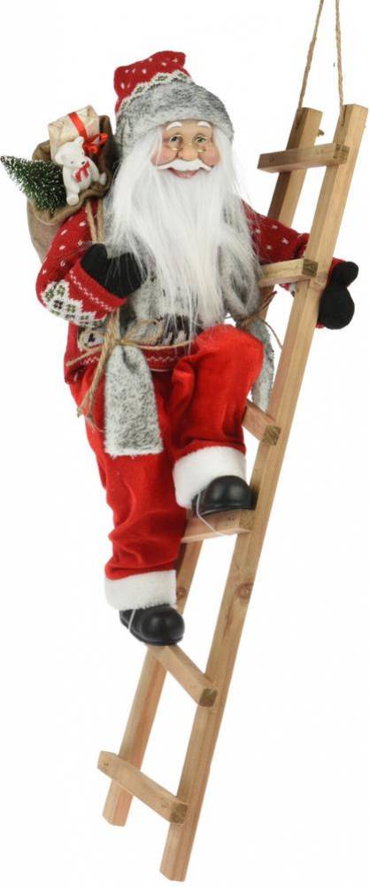 Postavička Santa na rebríku 65 cm červený