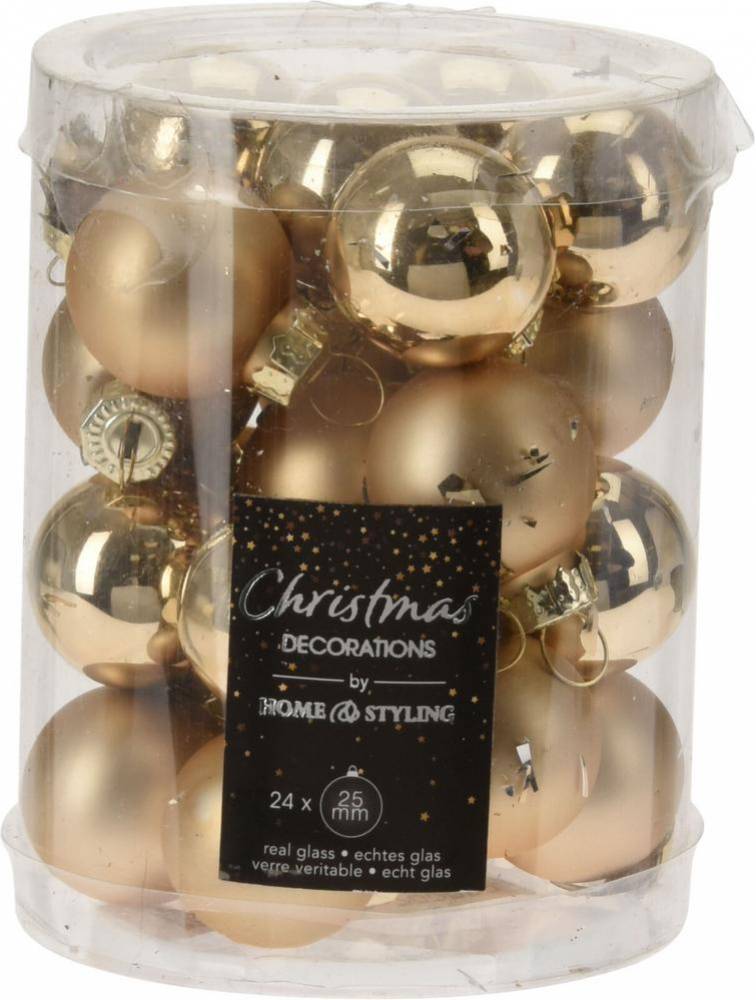 Zlatá vianočná guľa, sklenená, 2,5 cm, sada 24 ks
