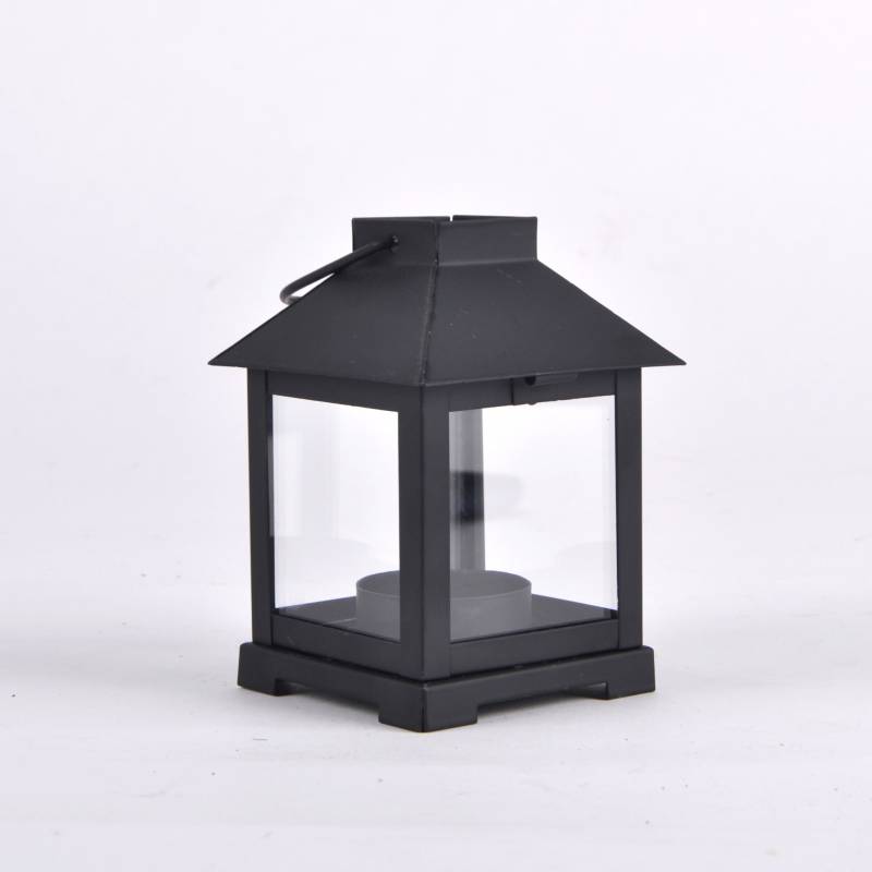 Lampáš, svietnik na čajovú sviečku, kovový, 11,5cm, čierny